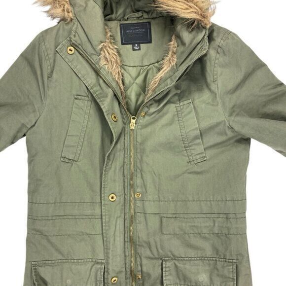 Miss London Jacket Womens S Green Utility Cinch Waist Lined Pockets Preppy Coat - Picture 9 of 16